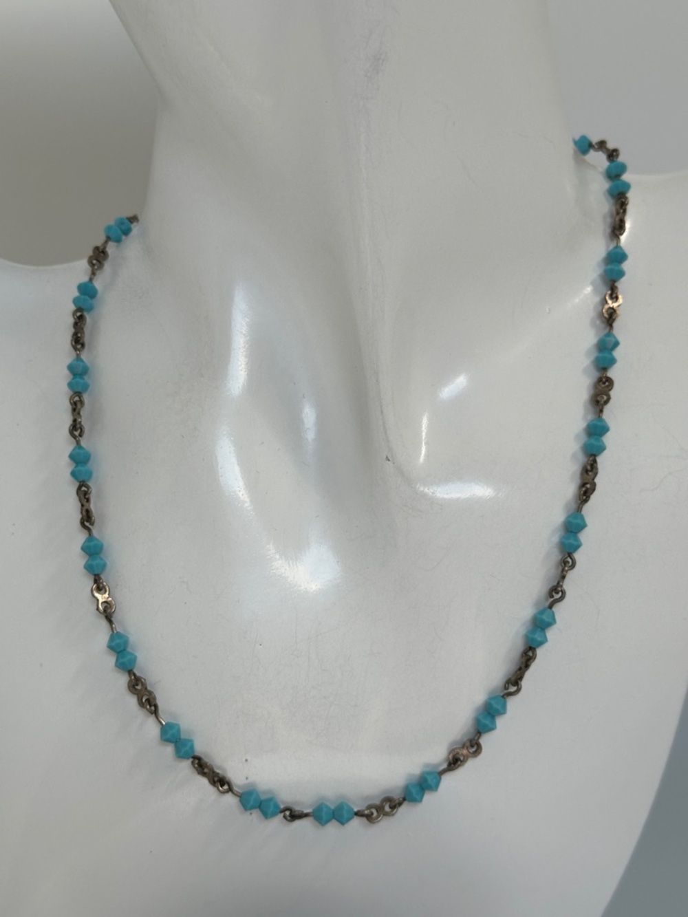 Delicate Turquoise 925 sterling Silver Bead Station Necklace